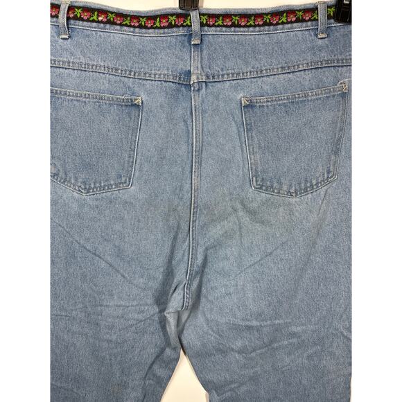 NorthWest Blue Woman Denim Jeans Floral Embroidered Wide Flare Leg Boho Sz 22W - Picture 13 of 15